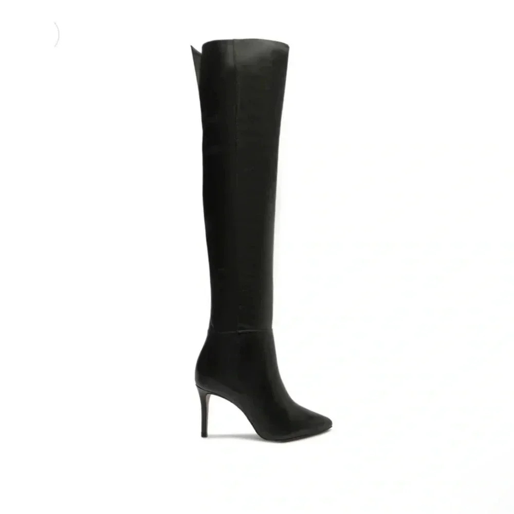 SCHUTZ Mikki The Knee High Leather Boot Zip Black Size 5B - Picture 2 of 8